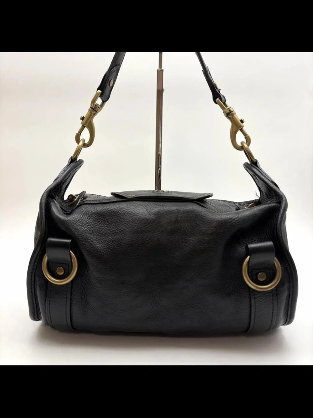 Mulberry Black Leather Shoulder Bag with Brass Hardware